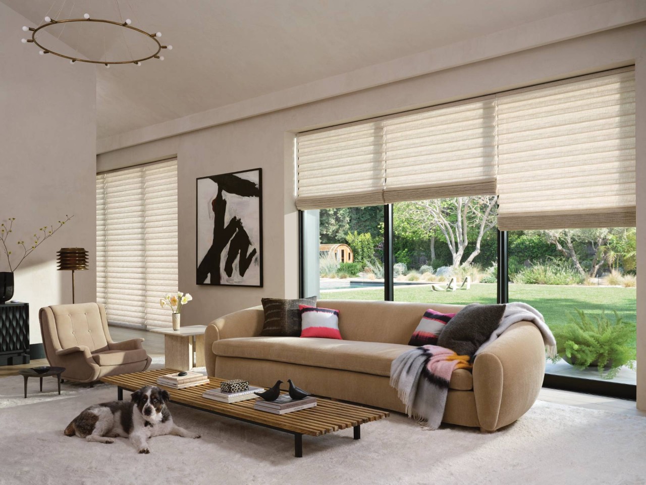 Hunter Douglas Vignette® Modern Roman Shades adorning the windows of a contemporary apartment